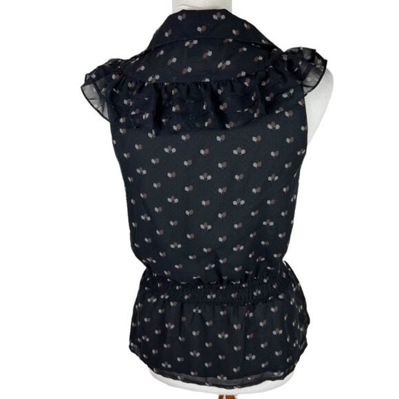 Line & Dot Ruffled Chiffon Peplum Top Size Small - Picture 4 of 6